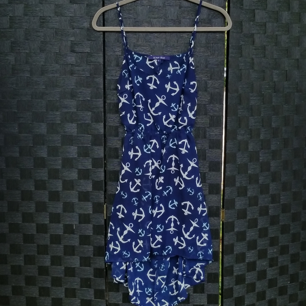 Ocean Drive Navy Blue Flowy Dress Openback Anchors
